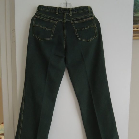Mens Jeans 28 x 35 Dark Green/Loden Green Riveted 5 Pockets Vtg 70s - Cotler NEW - Picture 4 of 6